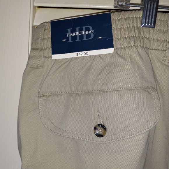 Harbor Bay Pants Mens Tag Size XL/28 (Measures Inseam 26") Khaki Elastic Waist - Picture 7 of 16